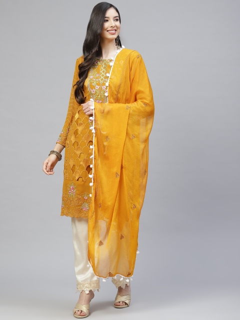

Readiprint Fashions Mustard Yellow & Off White Embroidered Unstitched Dress Material