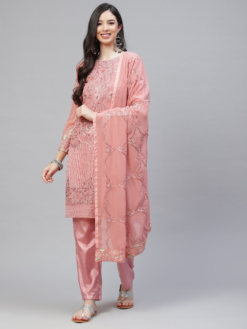 

Readiprint Fashions Women Pink Embroidered Unstitched Dress Material