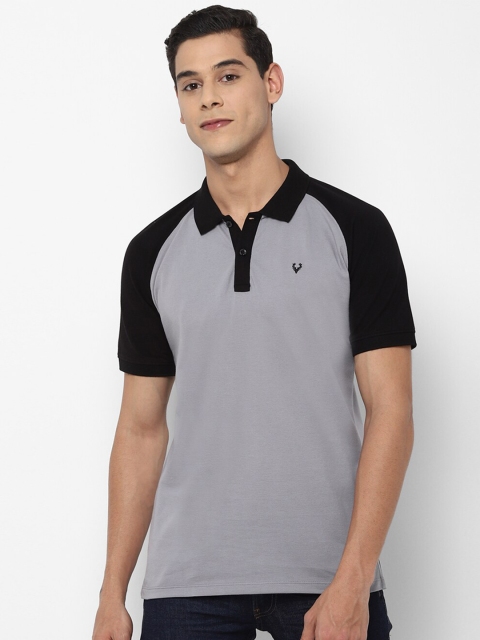 

Allen Solly Men Grey & Black Colourblocked Polo Collar Monochrome T-shirt