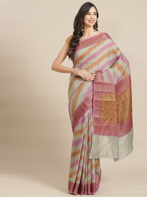 

Banarasi Style Grey & Pink Woven Design Art Silk Saree
