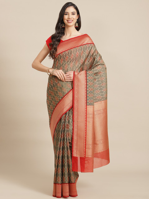 

Banarasi Style Charcoal Grey & Peach-Coloured Woven Design Tissue Banarasi Saree
