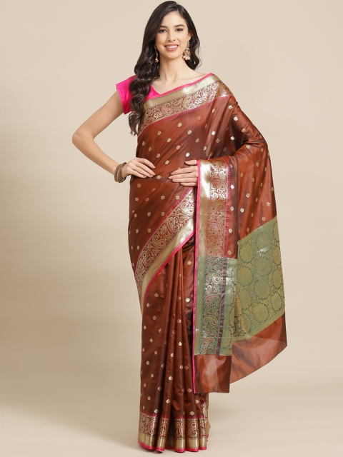 

Banarasi Style Brown & Golden Ethnic Motifs Woven Design Semi Silk Jaamdani Banarasi Saree