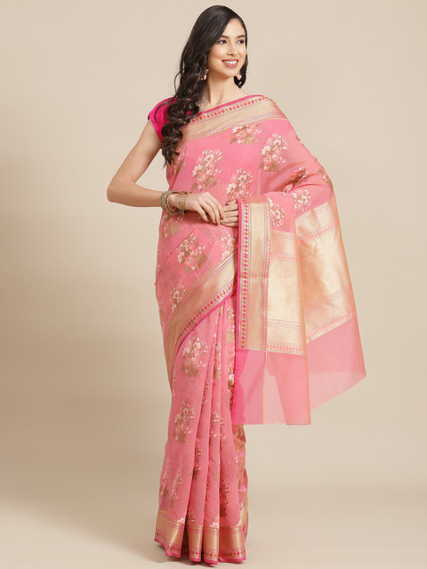 

Banarasi Style Peach-Coloured & Beige Woven Design Silk Cotton Banarasi Saree