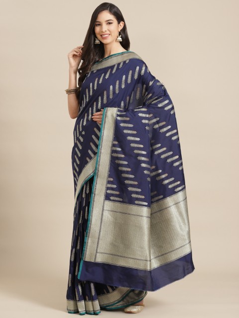 

Banarasi Style Navy Blue & Beige Woven Design Art Silk Banarasi Saree