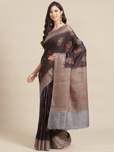 

Banarasi Style Black & Pink Woven Design Pure Silk Muga Saree
