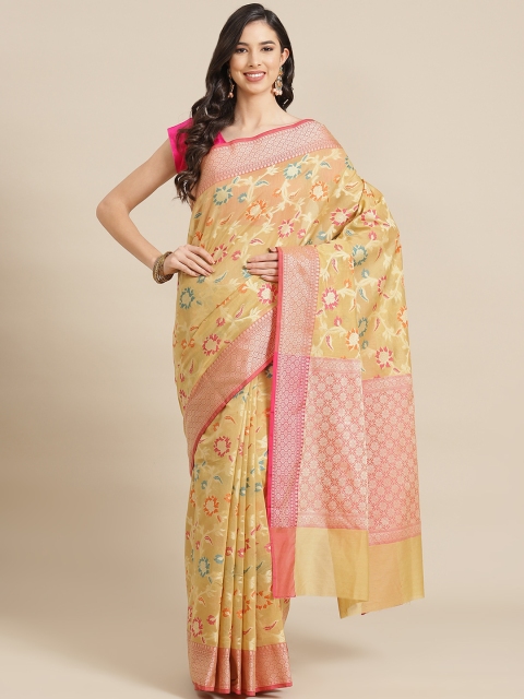 

Banarasi Style Beige & Pink Woven Design Silk Cotton Banarasi Saree