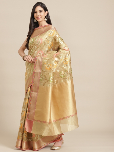 

Banarasi Style Beige & Golden Floral Woven Design Tissue Silk Banarasi Saree