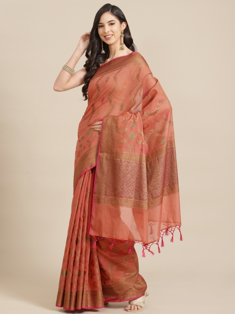 

Banarasi Style Peach-Coloured & Green Woven Design Saree