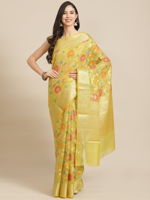 

Banarasi Style Green & Yellow Woven Design Silk Cotton Saree