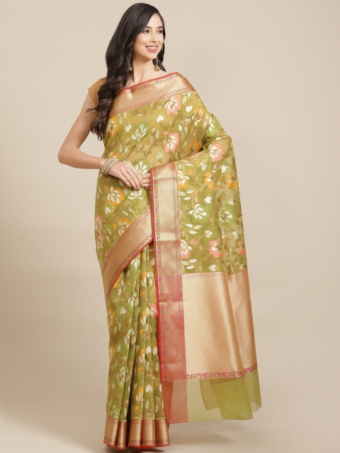 

Banarasi Style Green & Pink Woven Design Organza Saree