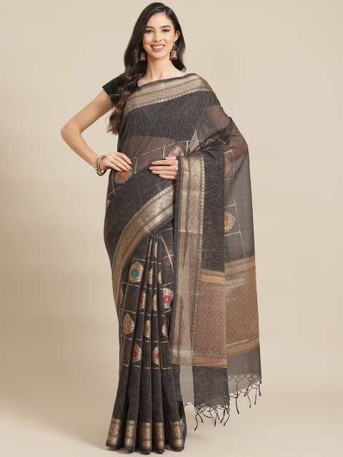 

Banarasi Style Charcoal Grey & Golden Ethnic Woven Design Silk Cotton Banarasi Saree