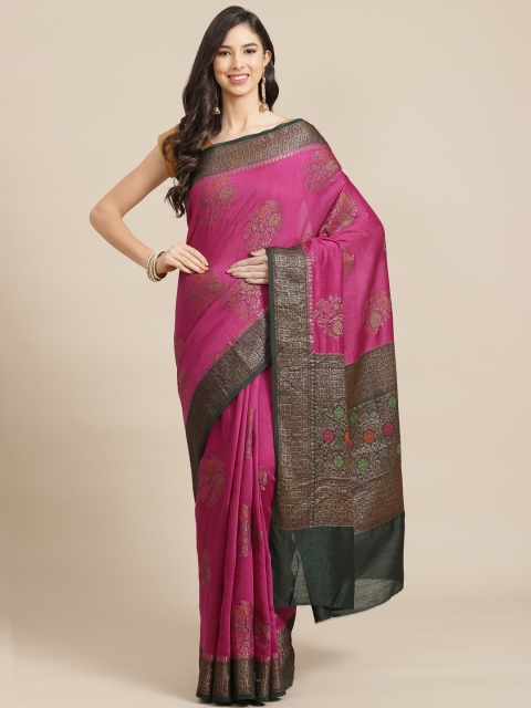 

Banarasi Style Pink & Golden Ethnic Motifs Pure Silk Muga Saree