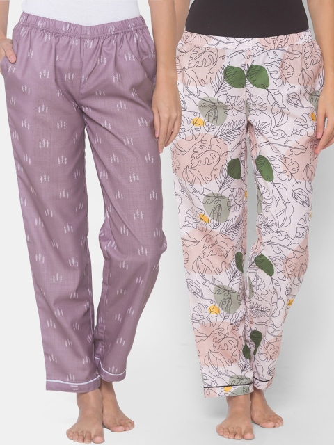 

FashionRack Women Pack of 2 Purple & Beige Printed Lounge Pants