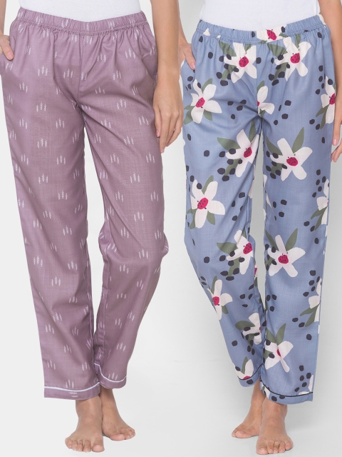 

FashionRack Women Pack of 2 Purple & Grey Printed Lounge Pants