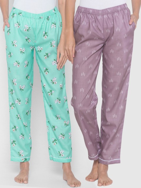 

FashionRack Women Set of 2 Printed Cotton Lounge Pants, Purple