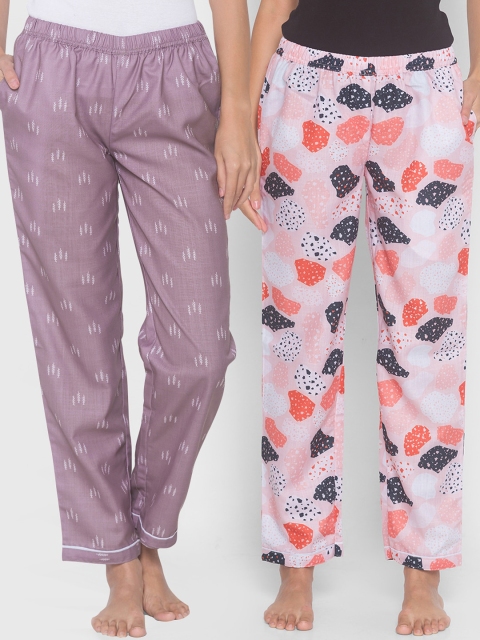 

FashionRack Women Beige & Purple Pack of 2 Printed Cotton Lounge Pants