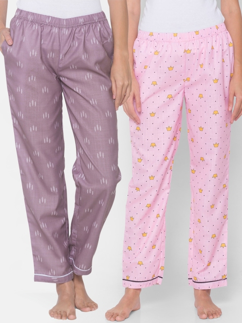 

FashionRack Women Purple & Pink Pack of 2 Cotton Printed Pyjamas