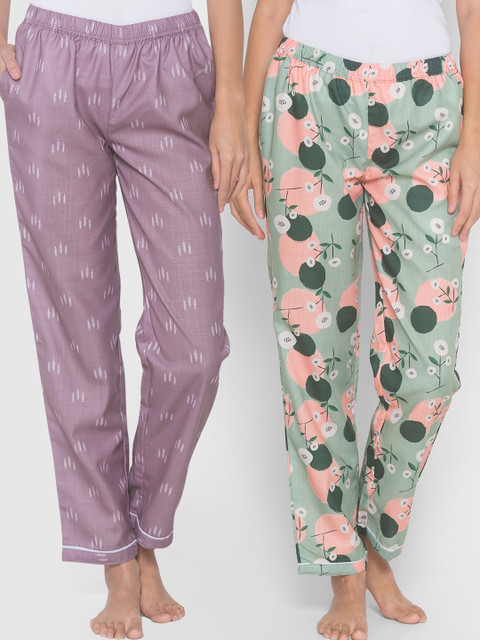 

FashionRack Women Pack of 2 Purple & Green Printed Lounge Pants