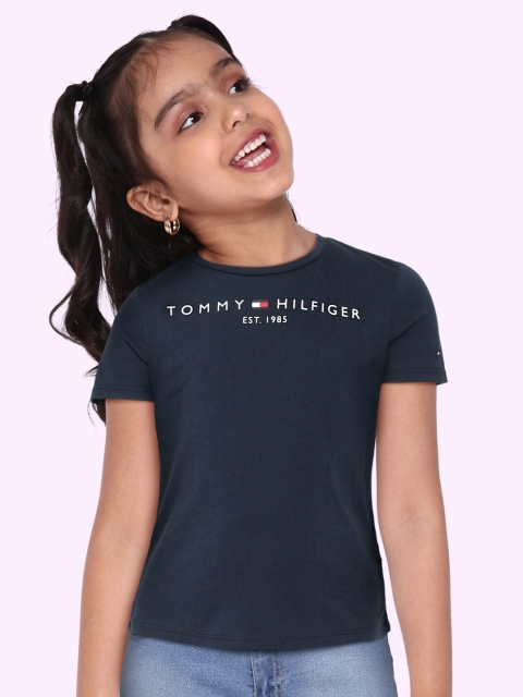 

Tommy Hilfiger Girls Navy Blue Brand Logo ESSENTIAL Round Neck Pure Cotton T-shirt