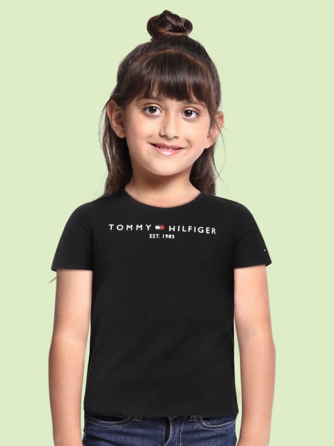 

Tommy Hilfiger Girls Black Brand Logo ESSENTIAL Round Neck Pure Cotton T-shirt