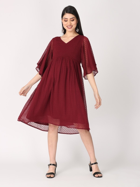 

The Mom Store Burgundy Georgette Maternity Dress