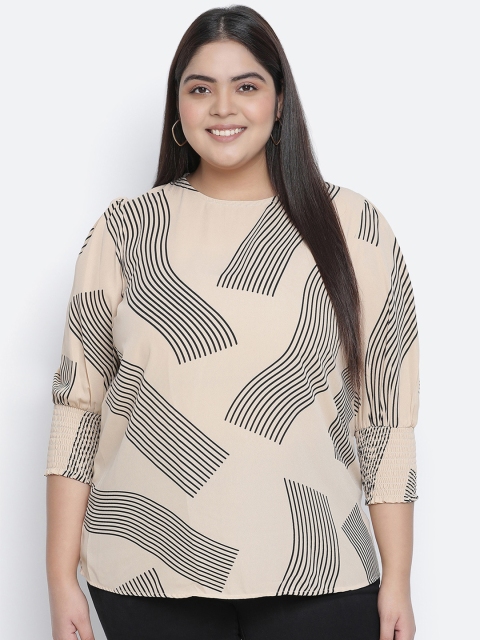 

Oxolloxo Beige & Black Geometric Regular Top