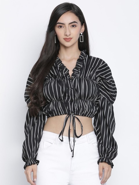 

Oxolloxo Black Striped Shirt Style E lasticated Crop Top