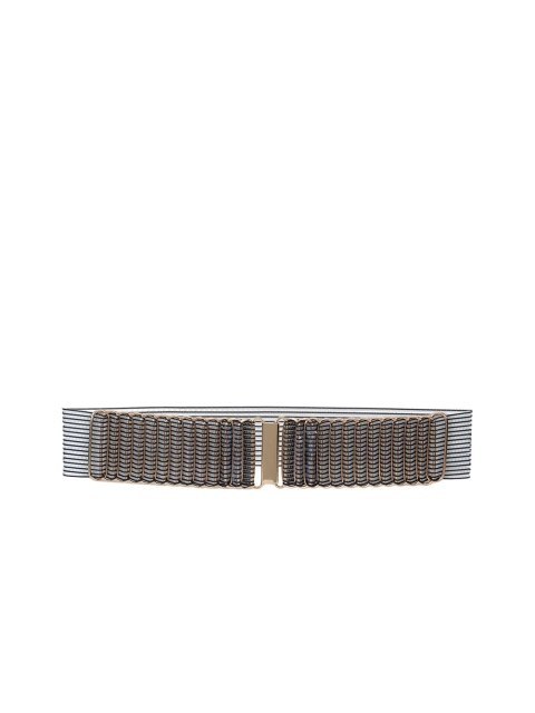 

Kazo Women Silver-Toned Striped PU Belt With Gold Clasp Detailing