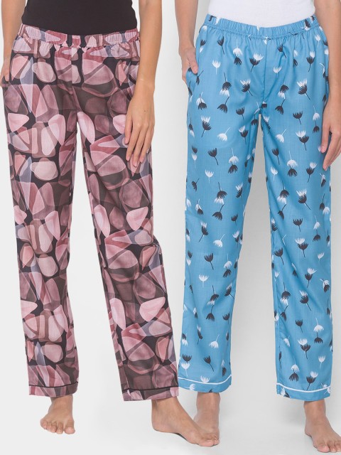 

FashionRack Women Pack of 2 Black & Blue Printed Cotton Pyjamas