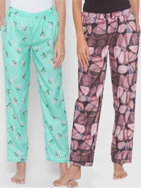 

FashionRack Women Pack of 2 Black & Blue Printed Lounge Pants