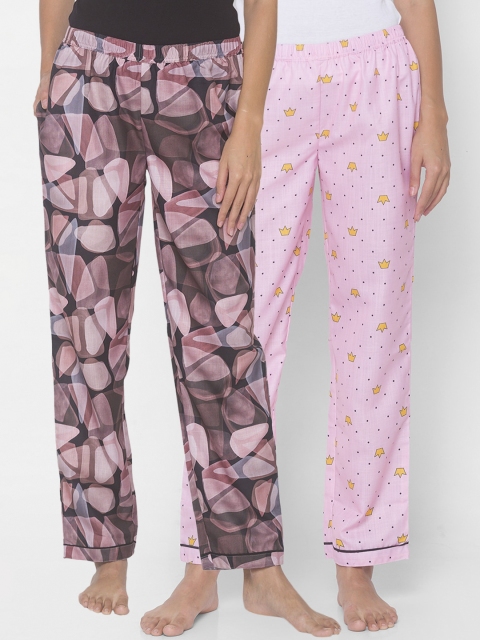 

FashionRack Women Pack of 2 Black & Pink Printed Lounge Pants