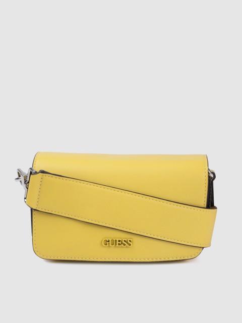 

GUESS Mustard Yellow Solid Structured Sling Bag with Detachable Sling Strap