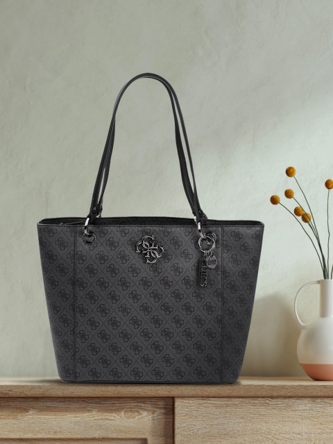 

GUESS Charcoal Grey & Black Brand Logo Print Shoulder Bag