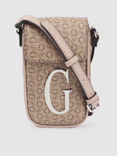 

GUESS Beige Brand Logo Printed Structured Small Sling Bag