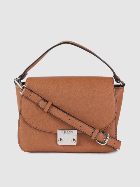 

GUESS Brown Saffiano Textured Satchel Bag