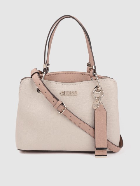 

GUESS Off-White & Beige Saffiano Textured Handheld Bag