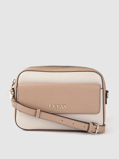 

GUESS Off-White & Beige Colourblocked Structured Sling Bag