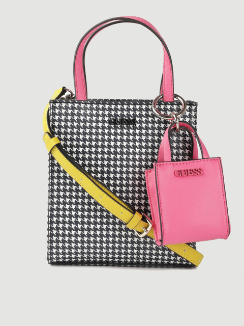 

GUESS Black & Whith Houndstooth Print Handheld Bag with Pouch