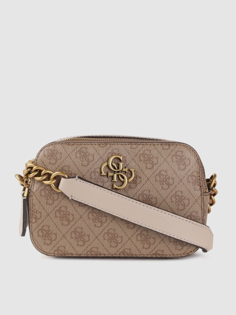 

GUESS Brown & Beige Brand Logo Print Sling Bag
