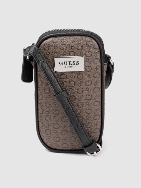 

GUESS Coffee Brown Brand Logo Printed Structured Sling Bag