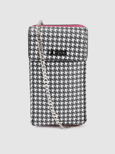 

GUESS Women Black & White Houndstooth Print Structured Mobile Sling Bag