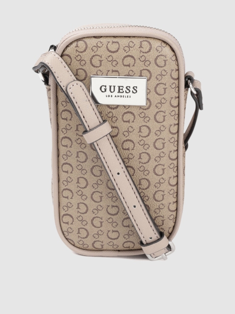 

GUESS Beige Brand Logo Printed Structured Sling Bag