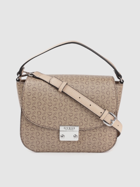 

GUESS Beige Brand Logo Printed Structured Satchel