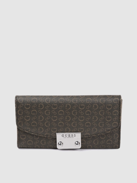 

GUESS Women Coffee Brown Typography Printed Three Fold Wallet