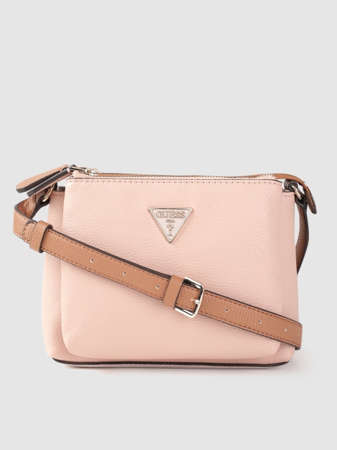 

GUESS Pink & Brown Structured Sling Bag