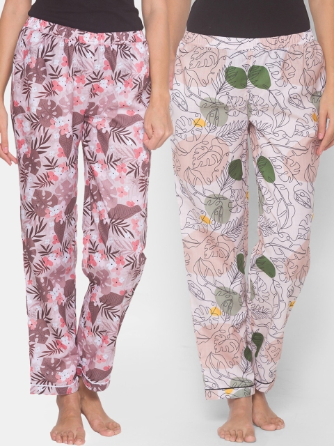 

FashionRack Women Set of 2 Printed Cotton Lounge Pants, Beige