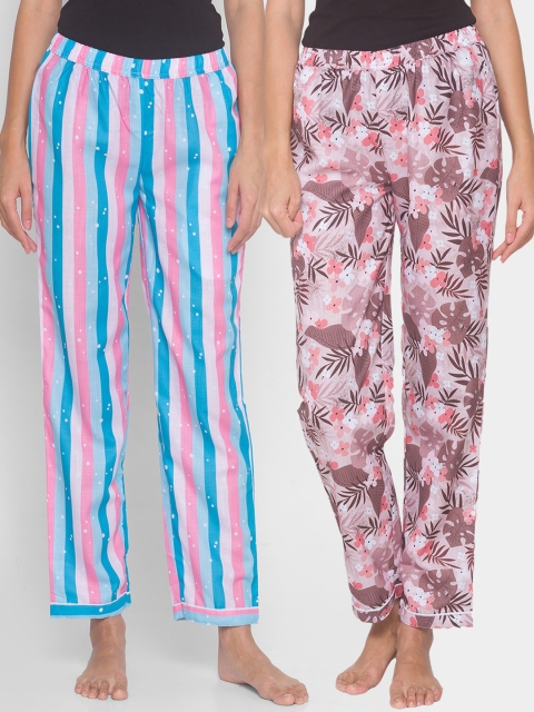 

FashionRack Women Multicoloured Pack of 2 Printed Cotton Lounge Pants, Multi