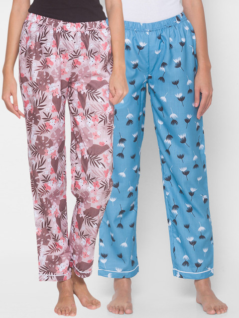 

FashionRack Women Set of 2 Printed Cotton Lounge Pants, Beige