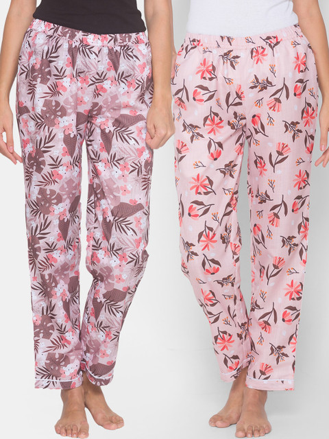 

FashionRack Women Beige & Pink Pack of 2 Printed Cotton Lounge Pants