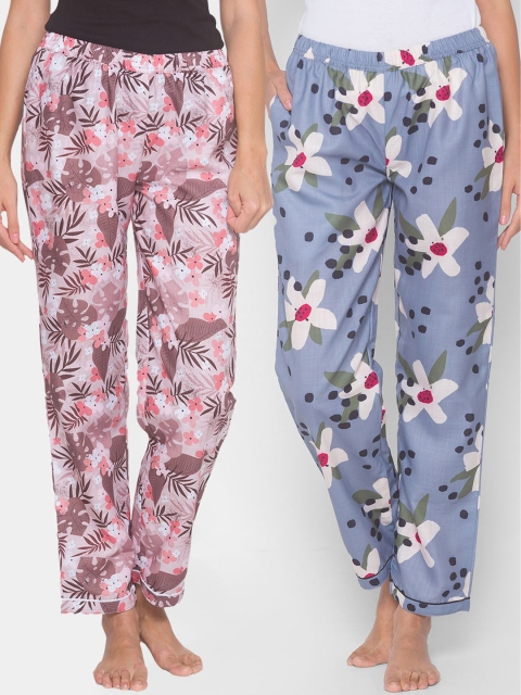 

FashionRack Women Pack of 2 Beige & Grey Printed Lounge Pants